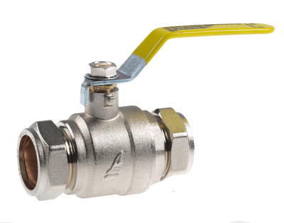 28mm Gas Lever Ball Valve - Yellow