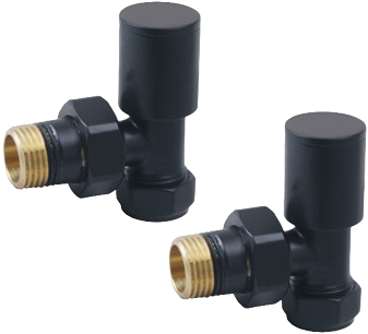 Round Angled Rad Valve pair, Black