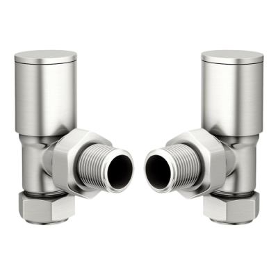 Round Angled Rad Valve pair, Brushed Nickel