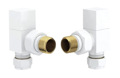 Square Angled Rad Valve pair, White