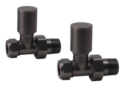 Round Straight Rad Valve pair, Brushed Gunmetal