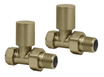 Round Straight Rad Valve pair, Brushed Brass