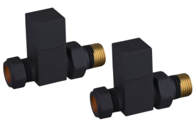 Square Straight Rad Valve pair, Black