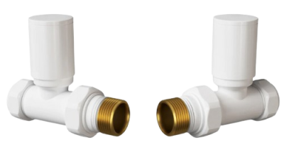 Round Straight Rad Valve pair, White